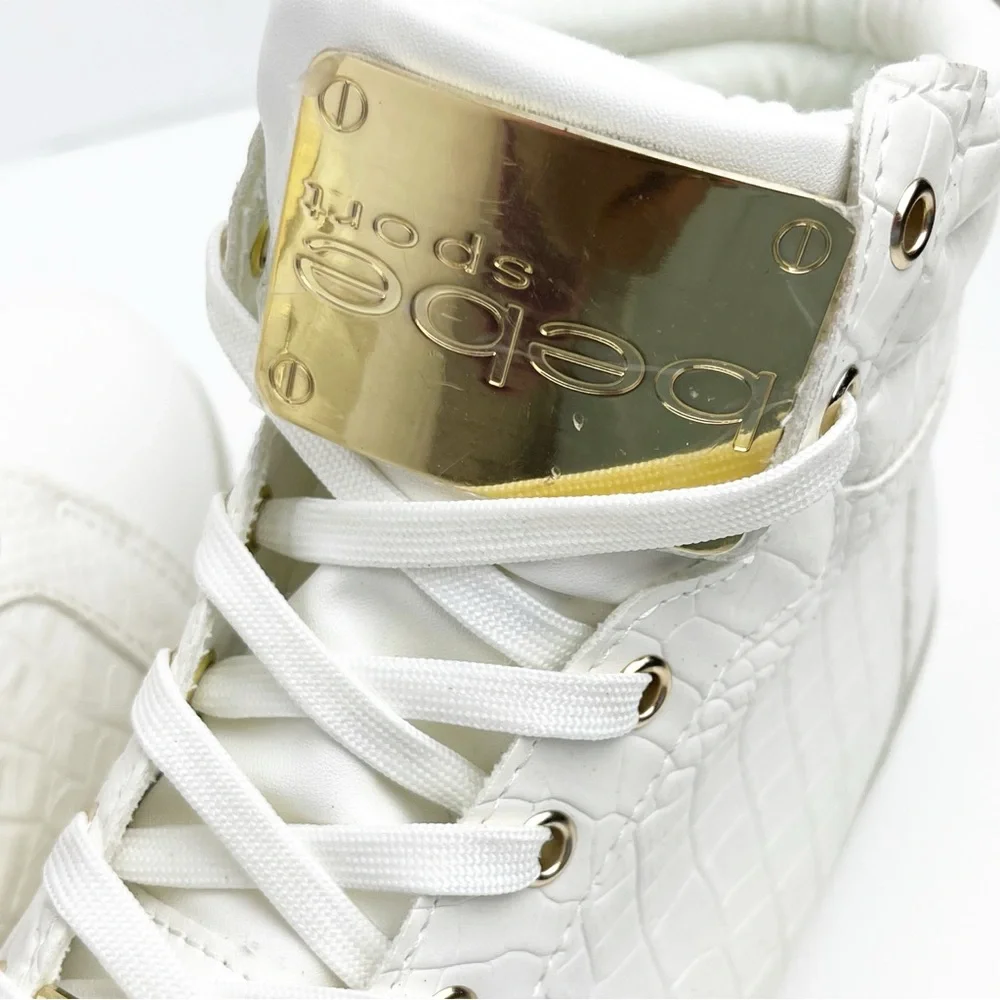 BEBE SPORT Keene White Faux Croc Embossed Lace Up High Top Sneakers Size 8 Y2K - Picture 9 of 14